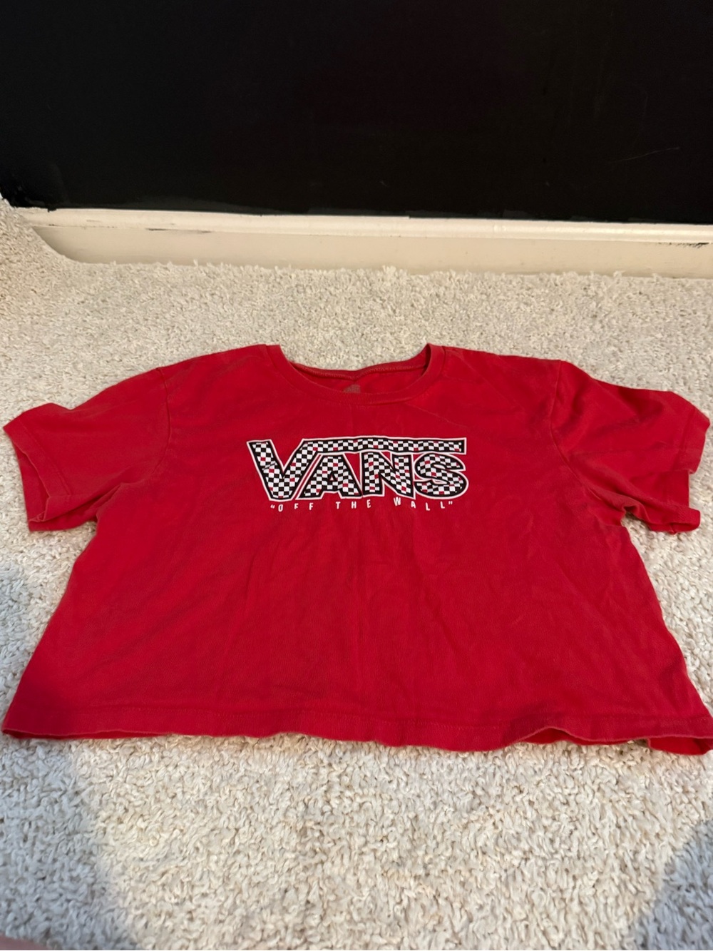 Vans Womens Cropped Red Logo Tee - Checkerboard 'Off The Wall'  XS